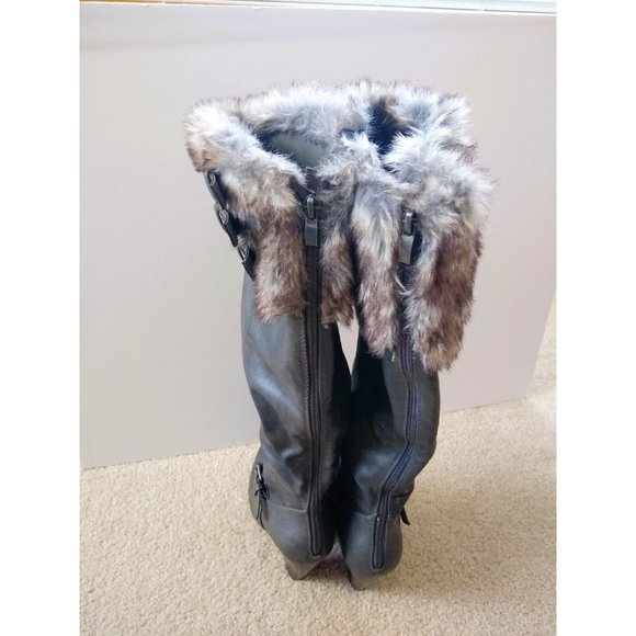 JustFab Maliah Knee-High Boots Fur Cuffs Gray Size 7.5 - Picture 4 of 6